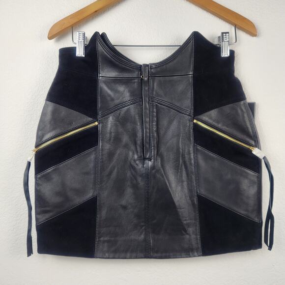 Retrofete Fae Patchwork Skirt Black Lamb Leather Goat Suede Size Medium NWT - Picture 4 of 11